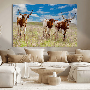58099948-MGV-CV-36X24-Texas Longhorn Wall Art Canvas Print, Framed Western Decor Art Picture Print, Rustic Farmhouse Perfect Western Farmhouse Decor