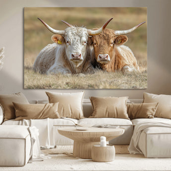 53388593-MGV-CV-36X24-Cow Photography Wall Art Canvas Print, Framed Rustic Animal Decor Art Picture Print, Texas Cow Pair Perfect Western Farmhouse