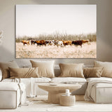 12454132-MGV-CV-36X24-Cow Herd Photography Wall Art Canvas Print, Framed Rustic Farmhouse Decor Art Picture Print, Western Ranch Style Perfect Rustic