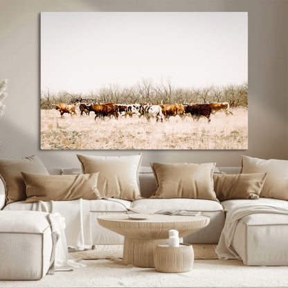 12454132-MGV-CV-36X24-Cow Herd Photography Wall Art Canvas Print, Framed Rustic Farmhouse Decor Art Picture Print, Western Ranch Style Perfect Rustic