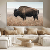 34451925-MGV-CV-36X24-Rustic Bison Decor Wall Art Canvas Print, Framed Buffalo Home Accent Art Picture Print, Prairie Wildlife Scene Perfect Western