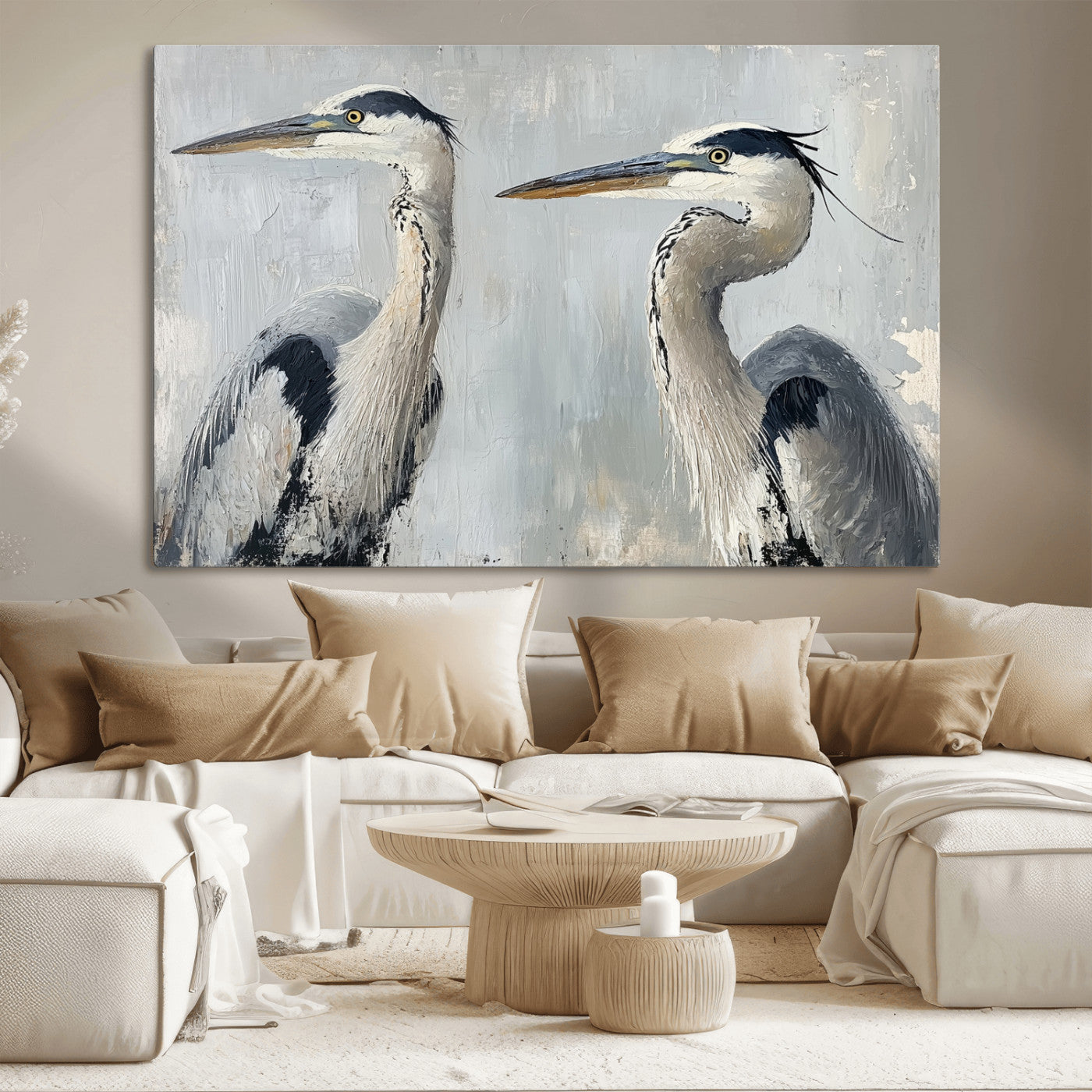 19427826-MGV-CV-36X24-Bird Canvas Decor Wall Art Canvas Print, Framed Coastal Bird Pair Art Picture Print, Minimalist Wildlife Wall Perfect Coastal