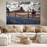51092814-MGV-CV-36X24-Texas Longhorn Wall Art Wall Art Canvas Print, Framed Rustic Barn Canvas Art Picture Print, Farmhouse Cow Decor Perfect Rustic