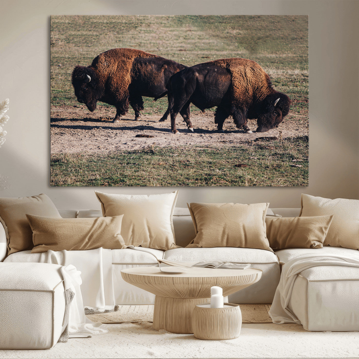 58141885-MGV-CV-36X24-Bison Photography Wall Art Canvas Print, Framed Western Wildlife Art Picture Print, Modern Ranch Perfect Western Rustic Decor