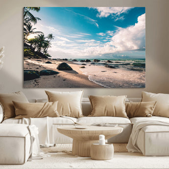 95301406-MGV-CV-36X24-Tropical Beach Wall Art Canvas Print, Framed Ocean Waves Art Picture Print, Relazxing Seascape Perfect Tropical Coastal Decor