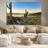 52844711-MGV-CV-36X24-Saguaro Cactus Wall Art Canvas Print, Framed Desert Sunset Art Picture Print, Southwestern Scene Perfect Southwestern Rustic Decor