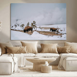 60308289-MGV-CV-36X24-Bison Wildlife Wall Art Canvas Print, Framed Snowy Prairie Art Picture Print, Western Landscape Perfect Rustic Winter Decor