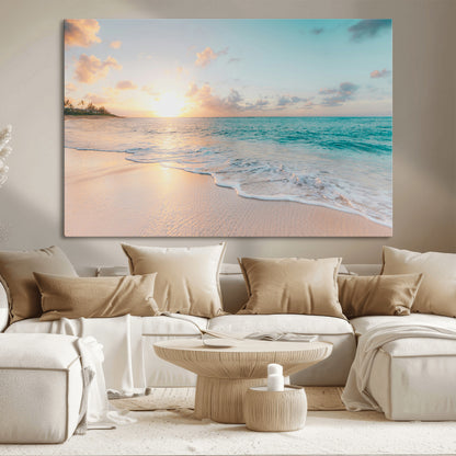 94538225-MGV-CV-36X24-Beach Sunset Wall Art Canvas Print, Framed Ocean Waves Art Picture Print, Summer Escape Perfect Coastal Serenity Decor Artwork