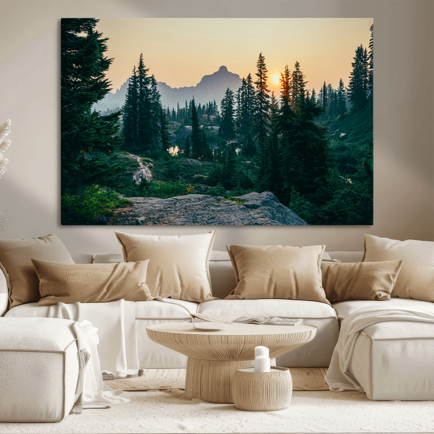 66397982-MGV-CV-36X24-Mountain Landscape Wall Art Canvas Print, Framed Forest Serenity Art Picture Print, Mountain Landscape Perfect Rustic Wilderness