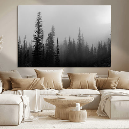73138900-MGV-CV-36X24-Misty Pines Wall Art Canvas Print, Framed Woodland Photography Art Picture Print, Minimalist Decor Perfect Modern Rustic Decor
