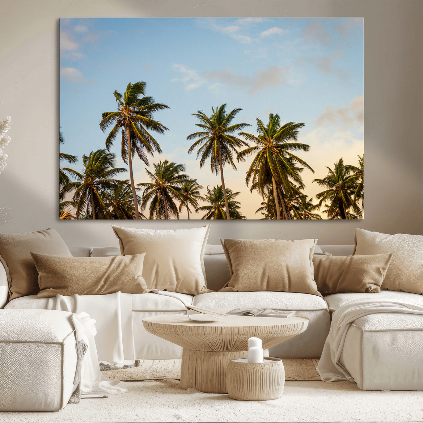 99033771-MGV-CV-36X24-Palm Trees Wall Art Canvas Print, Framed Tropical Vibes Art Picture Print, Coastal Sunset Perfect Coastal Boho Decor Artwork