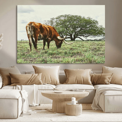 91866234-MGV-CV-36X24-Texas Longhorn Wall Art Canvas Print, Framed Rustic Ranch Art Picture Print, Western Cattle Perfect Rustic Farmhouse Decor Artwork