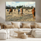 39144651-MGV-CV-36X24-Texas Longhorns Wall Art Canvas Print, Framed Rustic Farm Scene Art Picture Print, Western Cattle Perfect Rustic Farmhouse Decor