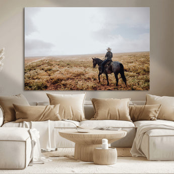 57597730-MGV-CV-36X24-Cowboy Wall Art Wall Art Canvas Print, Framed Western Canvas Art Picture Print, Rustic Ranch Scene Perfect Rustic Western Decor