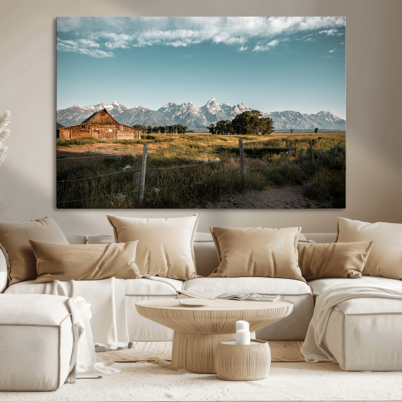 92497443-MGV-CV-36X24-Rustic Farmhouse Wall Art Canvas Print, Framed Mountain Cabin Art Picture Print, Western Landscape Perfect Rustic Farmhouse Decor