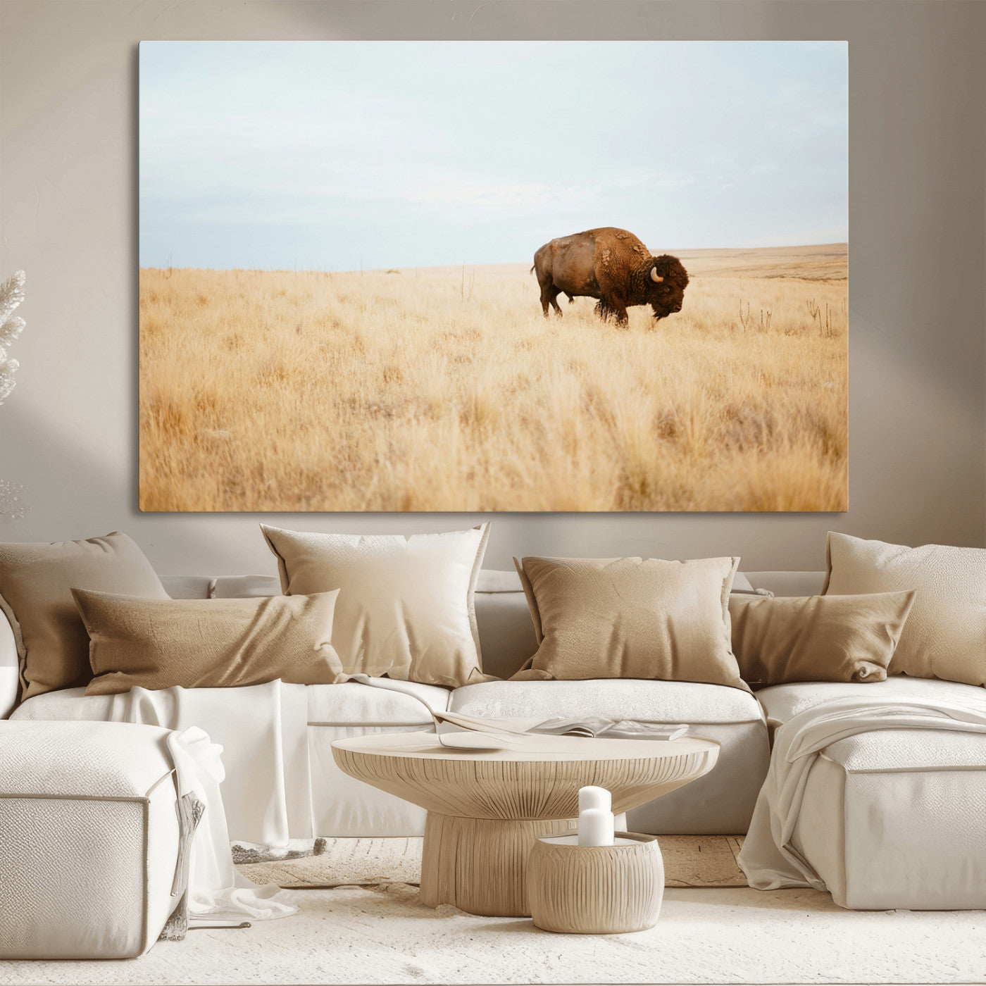 61392510-MGV-CV-36X24-Buffalo Wall Art Wall Art Canvas Print, Framed Western Wildlife Decor Art Picture Print, Rustic Farmhouse Art Perfect Rustic