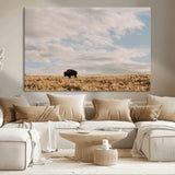 22754563-MGV-CV-36X24-Earthy Tones Wall Art Canvas Print, Framed Rustic Nature Art Picture Print, Solitary Buffalo Perfect Western Minimalist Decor