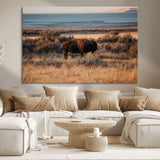 39509187-MGV-CV-36X24-Western Wildlife Wall Art Canvas Print, Framed Bison Art Picture Print, Golden Hour Perfect Western Rustic Decor Artwork
