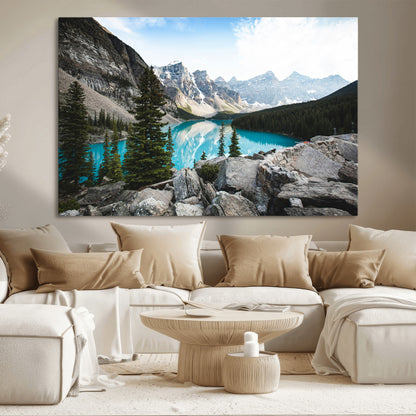 98014896-MGV-CV-36X24-Canadian Rockies Wall Art Canvas Print, Framed Mountain Landscape Art Picture Print, Turquoise Water Perfect Scandinavian