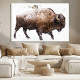 94261165-MGV-CV-36X24-Snowy Buffalo Wall Art Canvas Print, Framed Wildlife Photography Art Picture Print, Brown Tones Perfect Rustic Lodge Decor Decor