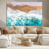 26870666-MGV-CV-36X24-Aerial Beach Wall Art Canvas Print, Framed Ocean Waves Art Picture Print, Coastal Landscape Perfect Coastal Minimalist Decor