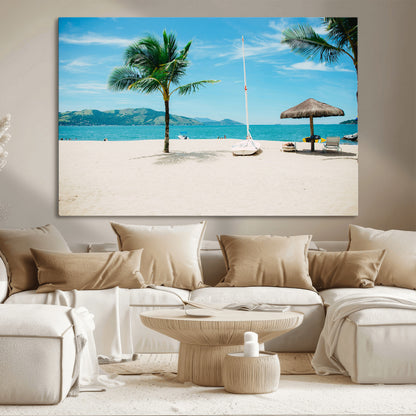 42623350-MGV-CV-36X24-Tropical Beach Wall Art Canvas Print, Framed Palm Tree Art Picture Print, Ocean View Perfect Tropical Coastal Decor Artwork