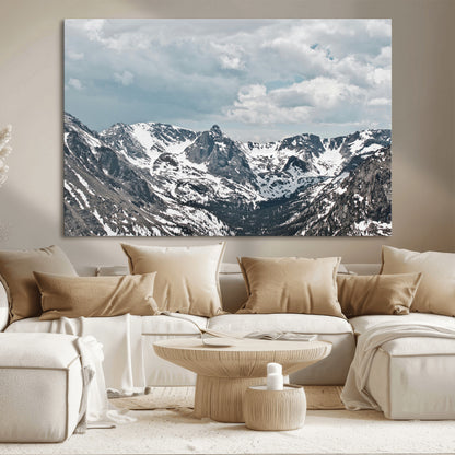94074619-MGV-CV-36X24-Snowy Peaks Wall Art Canvas Print, Framed Alpine Wilderness Art Picture Print, Mountain Escape Perfect Winter Serenity Decor