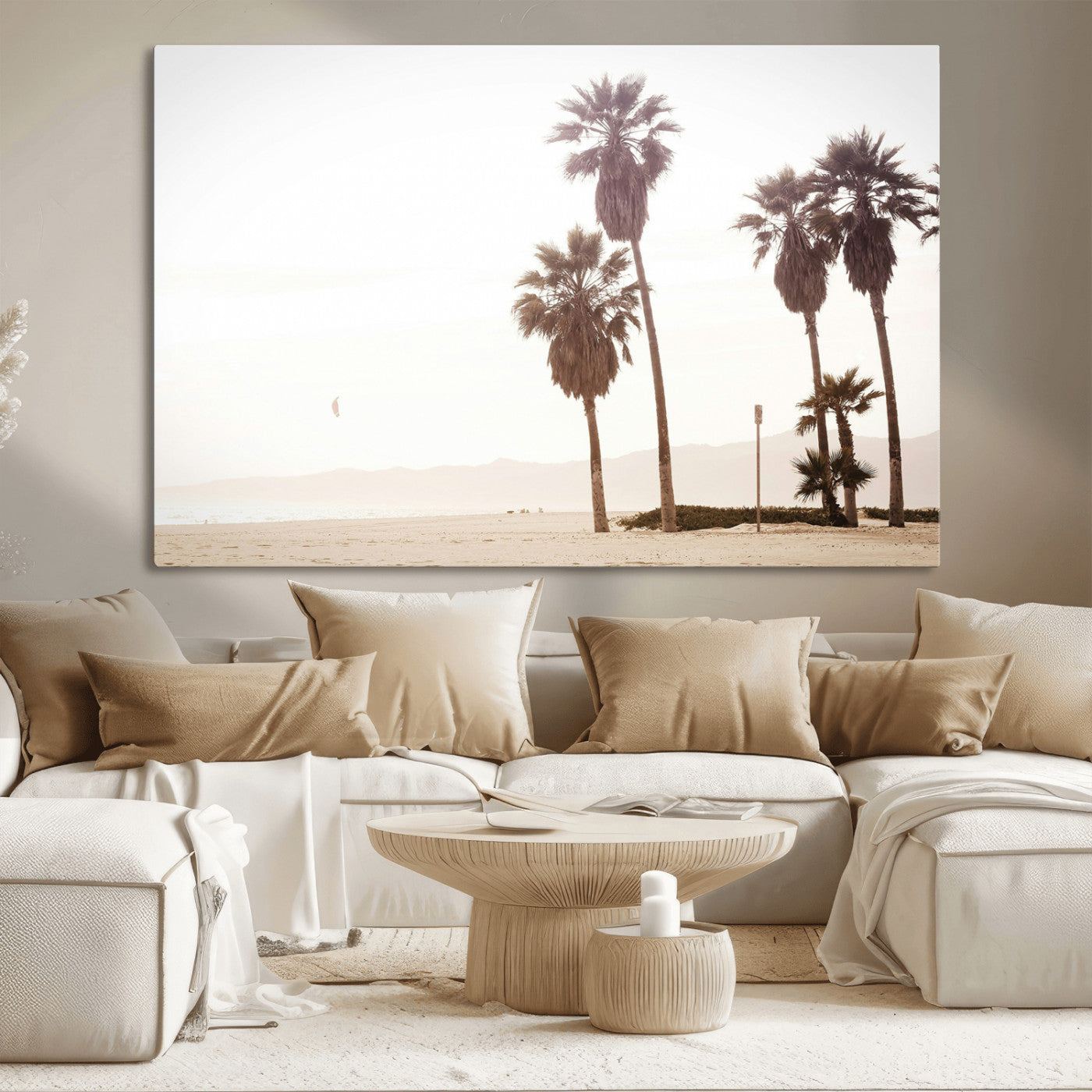 48255923-MGV-CV-36X24-Coastal Light Wall Art Canvas Print, Framed Relaxing Shoreline Art Picture Print, Minimalist Ocean Perfect Tropical Serenity Decor