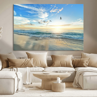 20708696-MGV-CV-36X24-Minimalist Seaside Wall Art Canvas Print, Framed Morning Glow Art Picture Print, Golden Reflections Perfect Coastal Minimalist