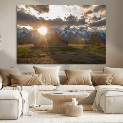 52555760-MGV-CV-36X24-Snowy Peaks Wall Art Canvas Print, Framed Nature Escape Art Picture Print, Rustic Charm Perfect Rustic Western Decor Artwork