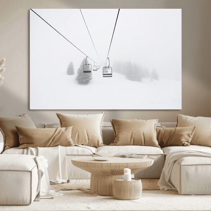 20216390-MGV-CV-36X24-Ski Lift Wall Art Canvas Print, Framed Snowy Landscape Art Picture Print, Alpine Adventure Perfect Nordic Minimalist Decor Artwork