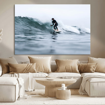 11693607-MGV-CV-36X24-Surfer on Wave Wall Art Canvas Print, Framed Ocean Adventure Art Picture Print, Motion Blur Water Perfect Coastal Adventure Decor