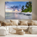 75045485-MGV-CV-36X24-Tropical Beach Wall Art Canvas Print, Framed Sunset Glow Art Picture Print, Palm Tree Coast Perfect Tropical Coastal Decor Artwork