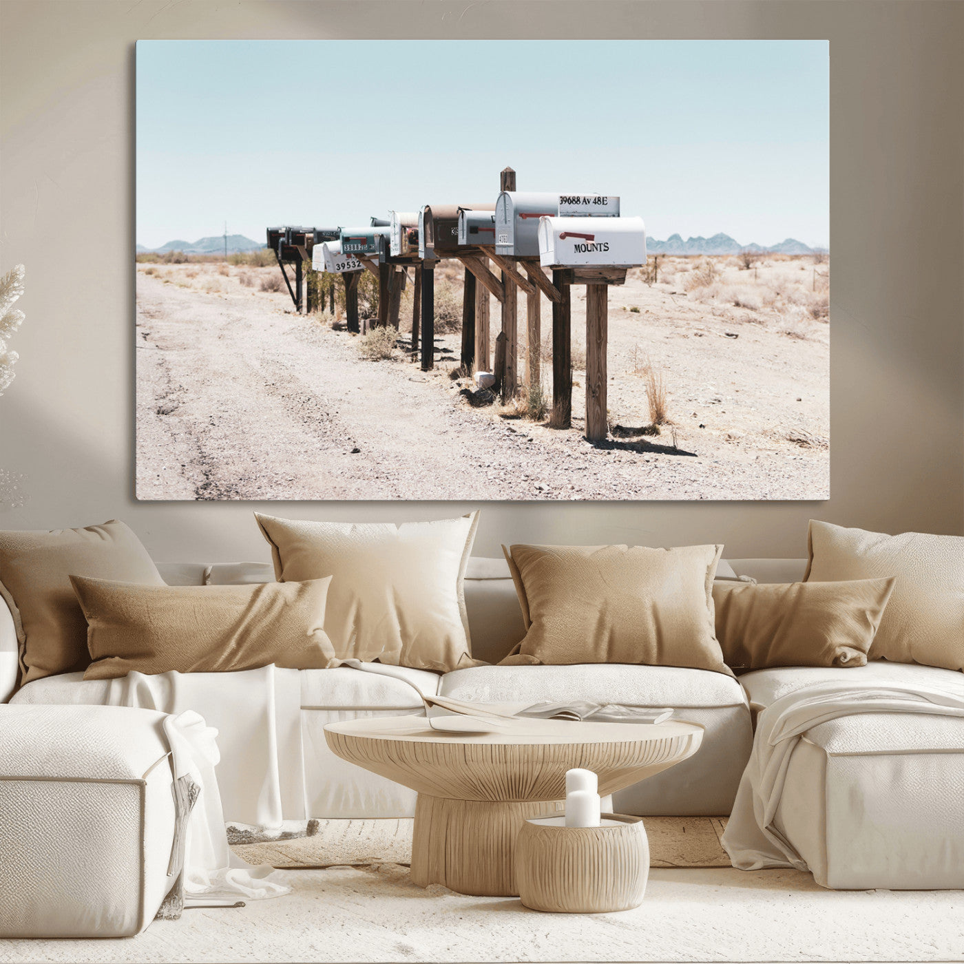 54616109-MGV-CV-36X24-Desert Mailboxes Wall Art – Rustic Rural Roadside Photography Canvas Print, American Southwest Landscape Home Decor for Living