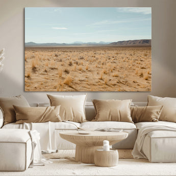 55918919-MGV-CV-36X24-Desert Landscape Wall Art – Golden Grass Plains and Mountain Horizon Canvas Print, Southwest Nature Photography Decor for Living