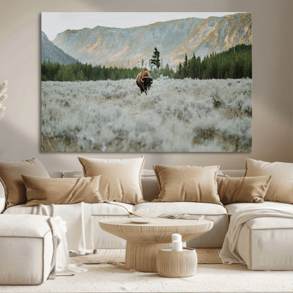 41674074-MGV-CV-36X24-Bison Wall Art – American Buffalo Wildlife Photography Canvas Print, Western Mountain Landscape Artwork Rustic Nature Decor for