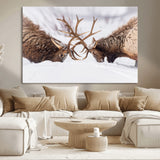 99240306-MGV-CV-36X24-Elk Wall Art – Two Bull Elk Fighting in Snow Canvas Print, Rustic Wildlife Artwork for Cabin, Lodge, Western Farmhouse, Nature &