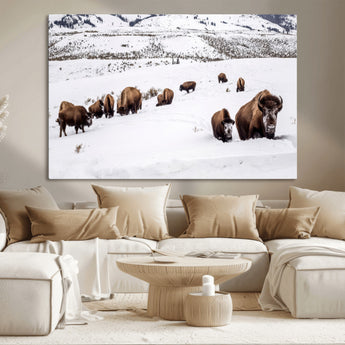 38217250-MGV-CV-36X24-Bison Herd Wall Art – Wildlife Canvas Print of Buffalo Winter Snow Scene, Rustic Western Lodge Décor, Farmhouse & Cabin Nature