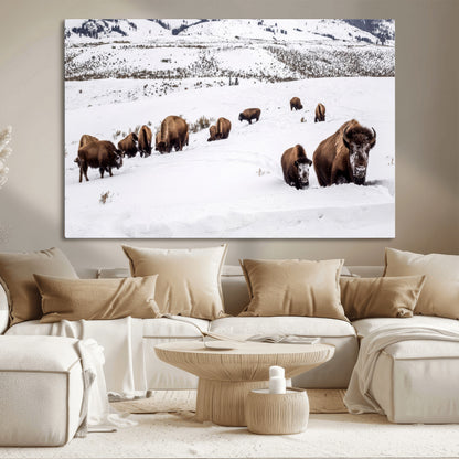 38217250-MGV-CV-36X24-Bison Herd Wall Art – Wildlife Canvas Print of Buffalo Winter Snow Scene, Rustic Western Lodge Décor, Farmhouse & Cabin Nature