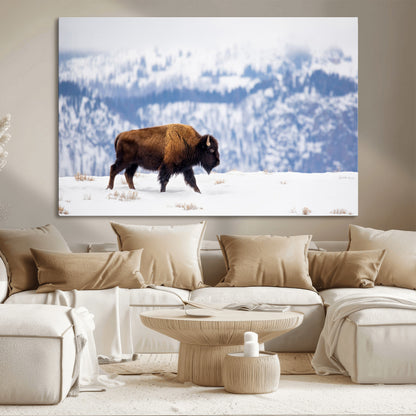 21623194-MGV-CV-36X24-Snow Bison Wall Art – Majestic Buffalo Wildlife Canvas Print, Winter Nature Décor for Rustic Living Room, Farmhouse, Cabin, Lodge