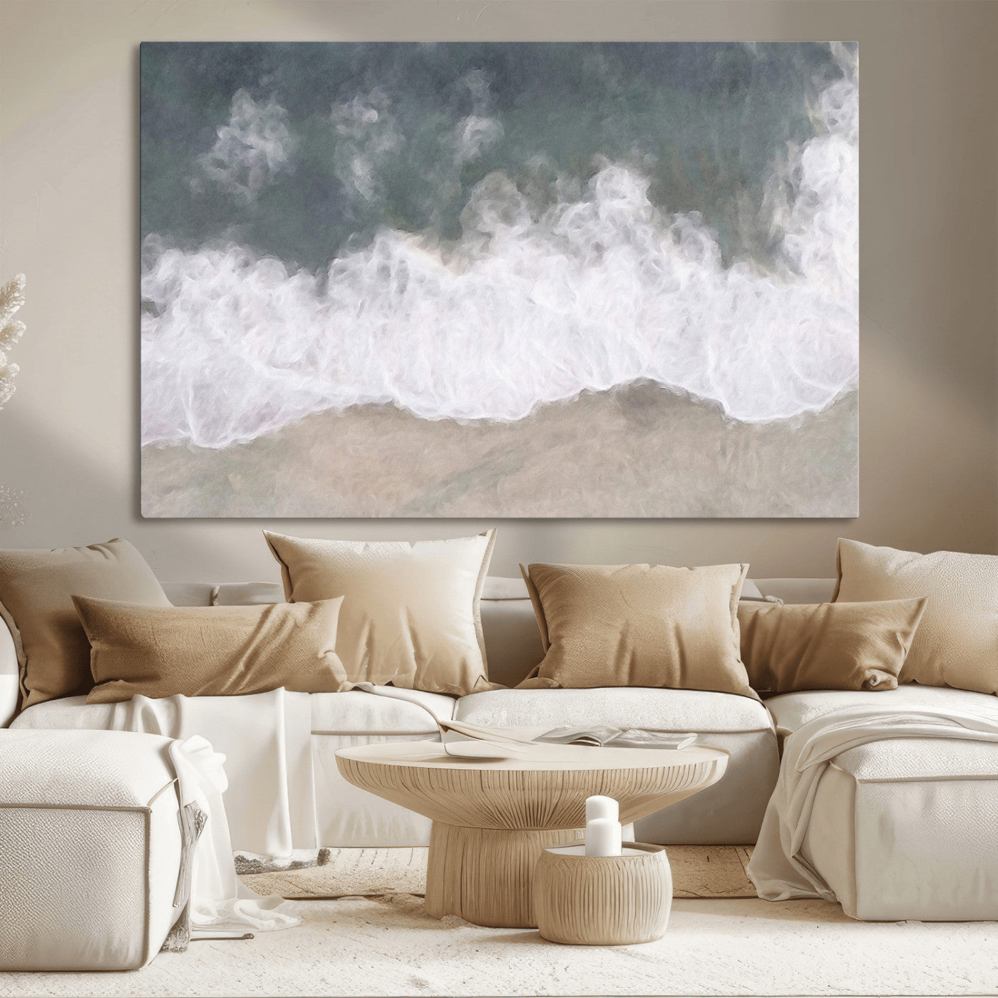 10072982-MGV-CV-36X24-Abstract Ocean Wave Wall Art – Coastal Beach Canvas Print, Minimalist Seascape Painting, Modern Ocean Inspired Artwork for Living