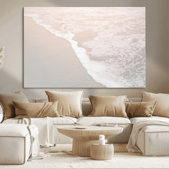 28414510-MGV-CV-36X24-Ocean Shoreline Wall Art – Minimal Coastal Beach Canvas Print, Soft Sea Foam and Sand Photography Artwork, Relaxing Nautical Decor