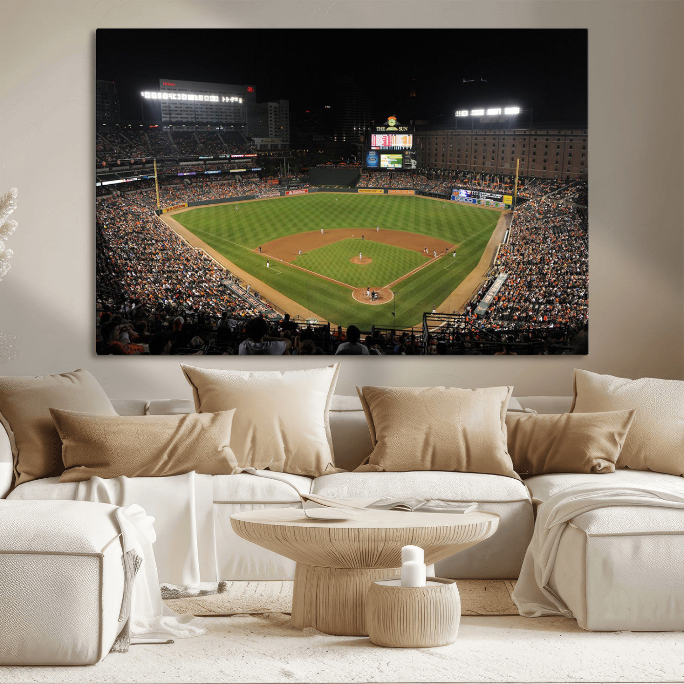 26445161-MGV-CV-36X24-Baseball Stadium at Night – Panoramic Ballpark Canvas Wall Art, Sports Decor for Man Cave, Office, Game Room, Sports Bar, Baseball