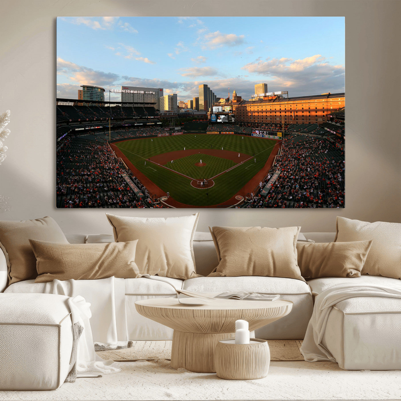 22285236-MGV-CV-36X24-Baseball Stadium Sunset – Panoramic Ballpark Canvas Wall Art, Sports Decor for Office, Man Cave, Game Room, Sports Bar, Baseball