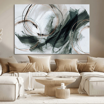86583265-SEG-FC-90X60_Oversize_Oversize-Black and Gray Abstract Wall Art – Modern Copper Circle Canvas Print, Contemporary Minimalist Painting for Living Room, Bedroom,