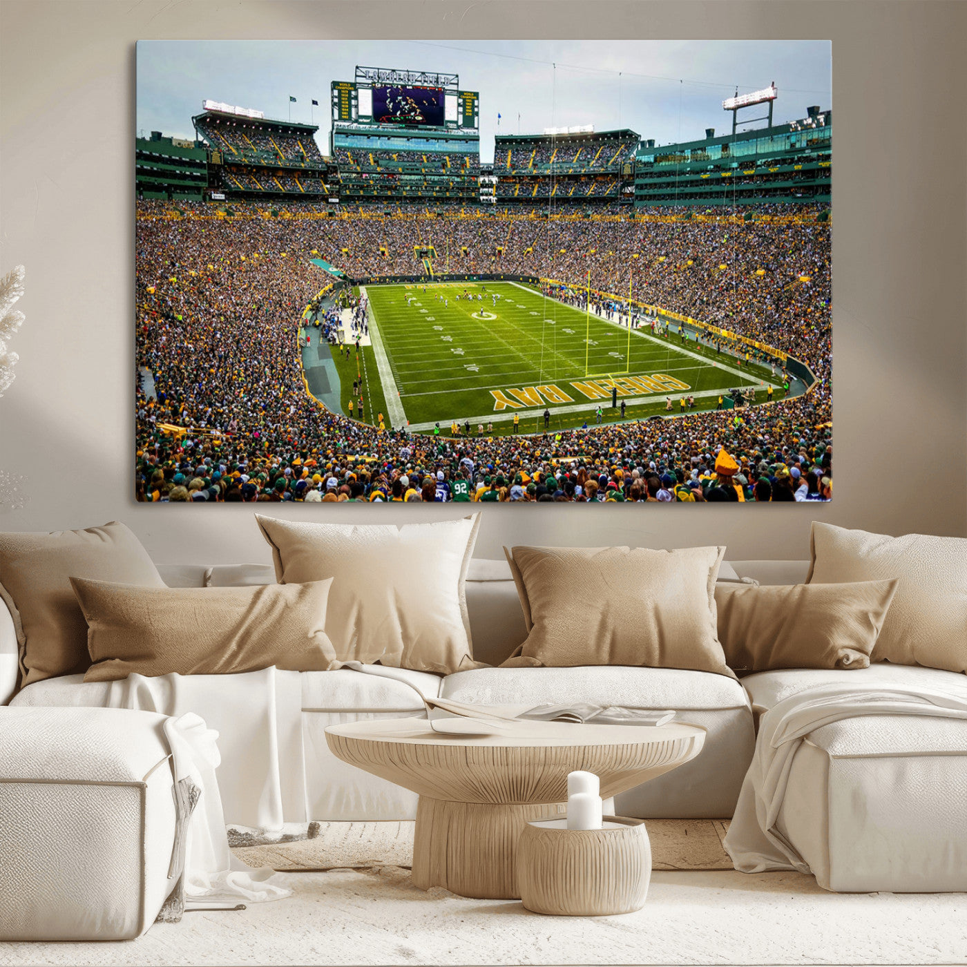96617112-MGV-CV-36X24-Lambeau Field Wall Art – Green Bay Packers NFL Football Stadium Canvas Print – Game Day Crowd Sports Decor for Man Cave, Bar, or