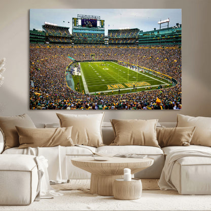 96617112-MGV-CV-36X24-Lambeau Field Wall Art – Green Bay Packers NFL Football Stadium Canvas Print – Game Day Crowd Sports Decor for Man Cave, Bar, or