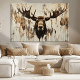 34496536-MGV-CV-36X24-Rustic Moose Wall Art – Modern Abstract Animal Canvas Print – Majestic Moose Head Painting with Neutral Earth Tones for Cabin,