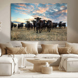 13867292-MGV-CV-36X24-Black Cattle Wall Art – Rustic Ranch Herd Canvas Print, Western Farmhouse Country Landscape Decor for Living Room, Office, or
