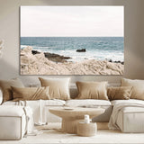 25481980-MGV-CV-36X24-Ocean Coastal Wall Art – Rocky Shoreline and Waves Canvas Print, Serene Beach Landscape Decor for Living Room, Bedroom, or Office
